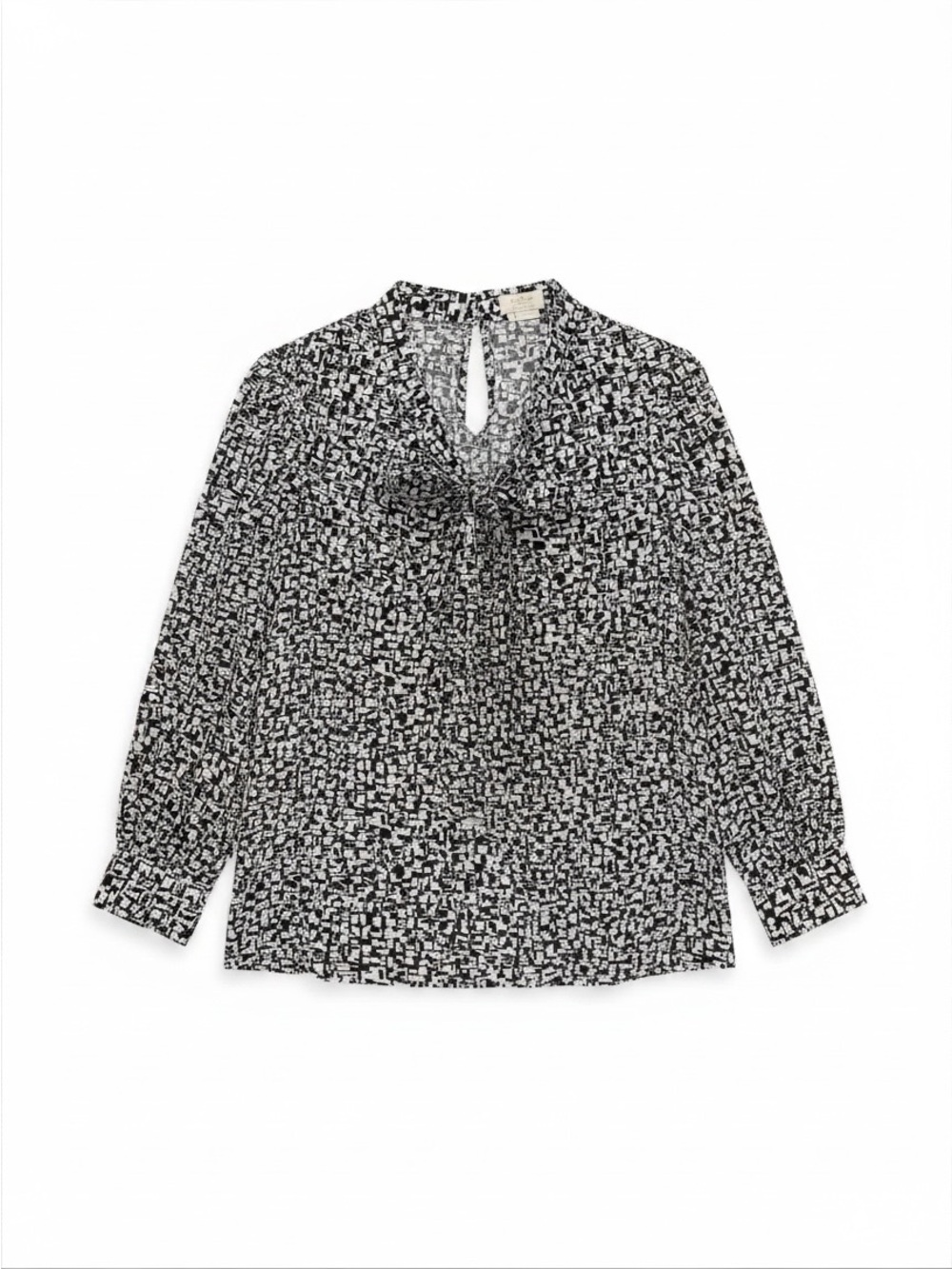 Kate Spade New York Black & White Tie-Neck Printed Blouse Size 10/Med